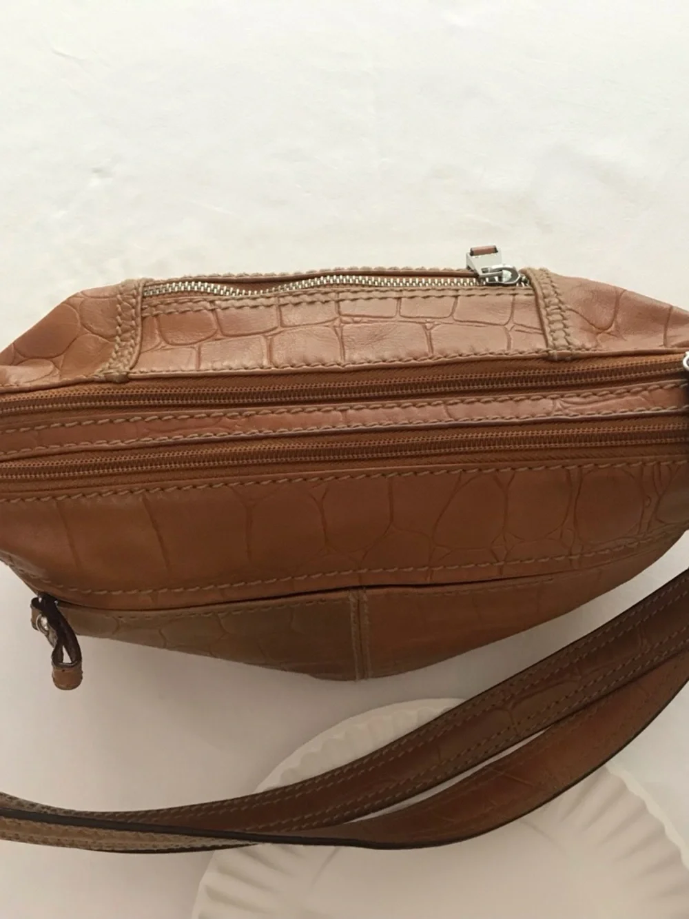 Tignanello Tan Croc-Embossed Leather Cosmetic Pouch